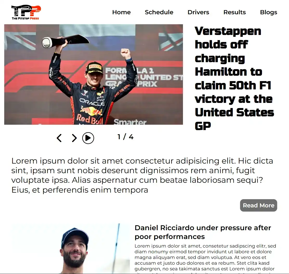 Screenshot des PitStopPress Projekts