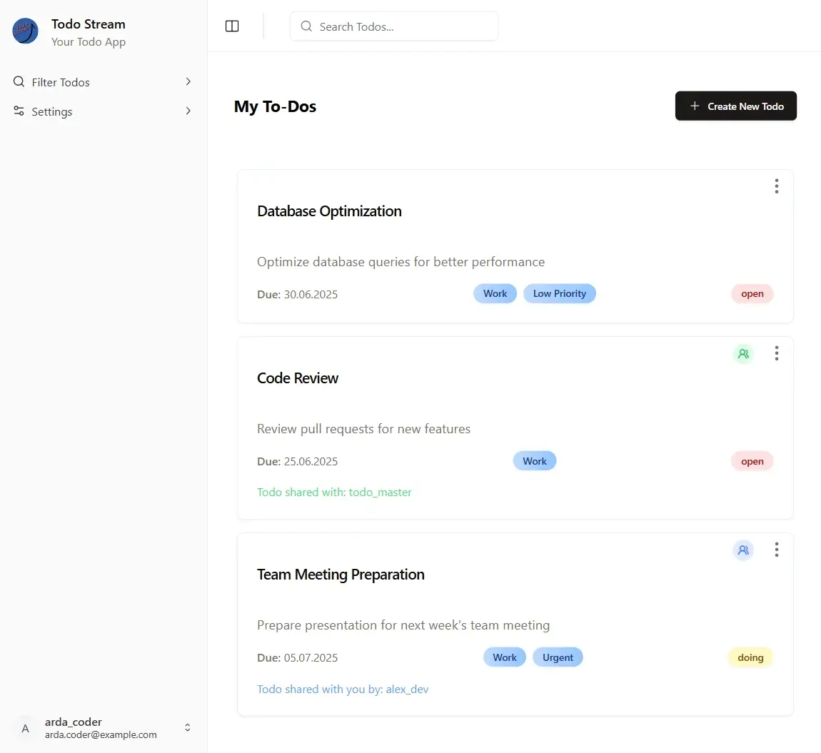 Screenshot des Todo Stream Projekts